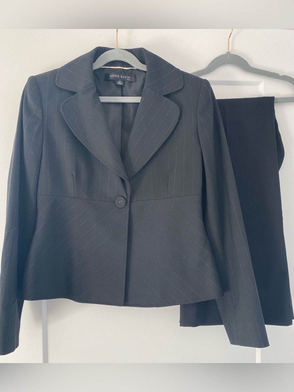 Anne Klein Women's Black Pinstripe Blazer Suit